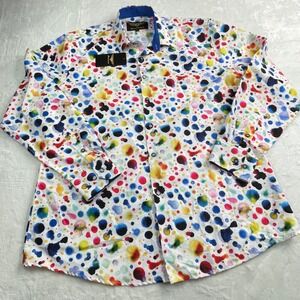 Premiere Mens XL Multi Color Paint Splatter Polka Dot Button Down Shirt NWT Art
